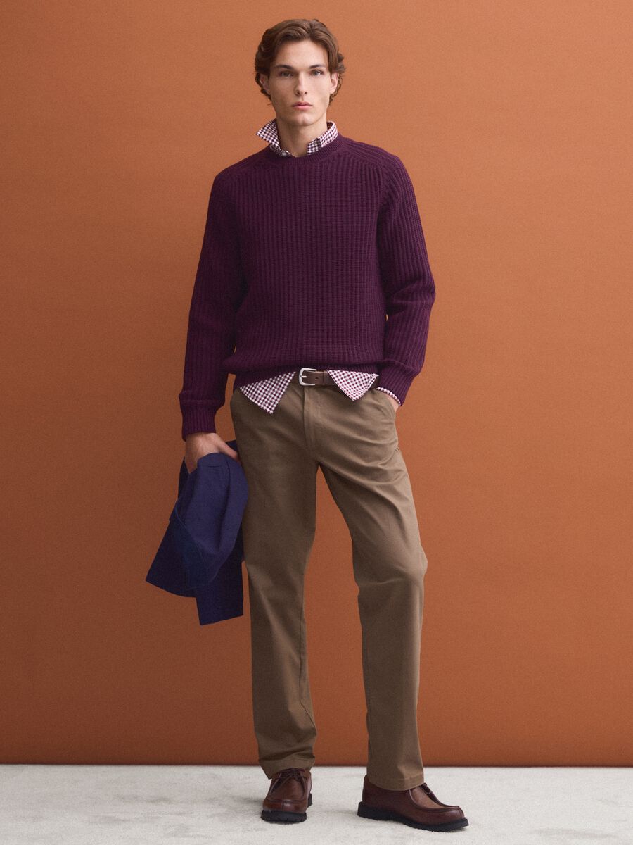 Violetter Rippstrick-Pullover aus Baumwollmix mit Rundhalsausschnitt, Regular Fit_2