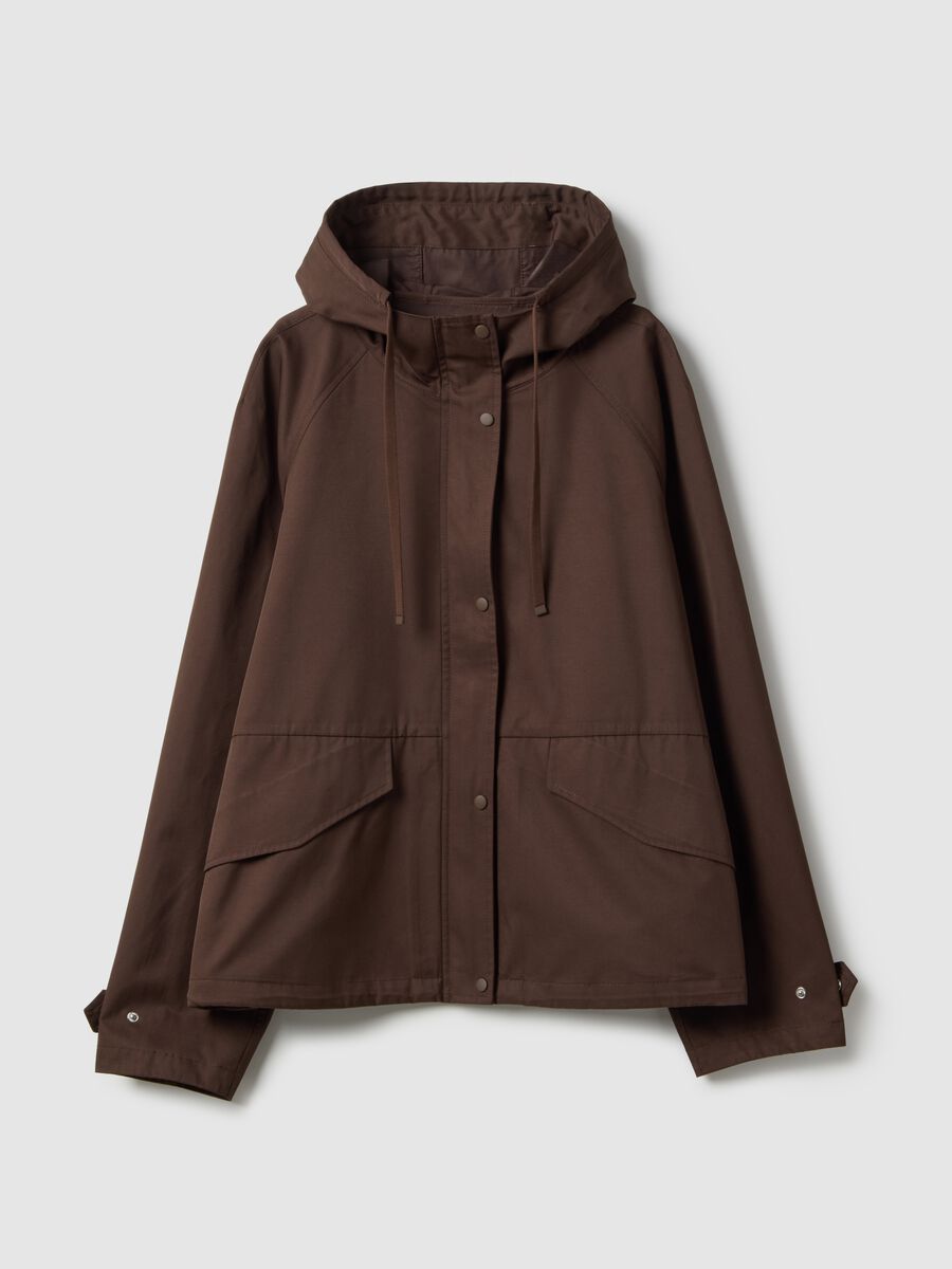 Brown cotton blend parka jacket regular fit with hood_4