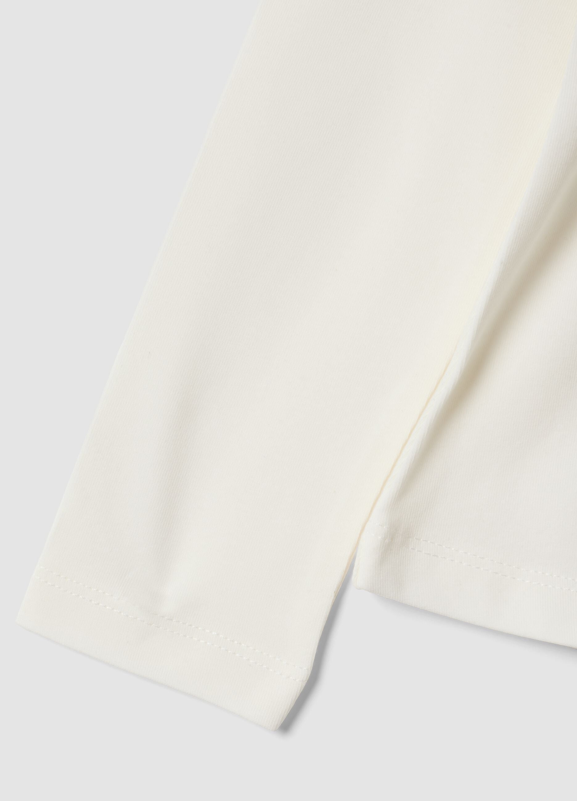 T-shirt bianca in cotone elasticizzato con Collo rialzato