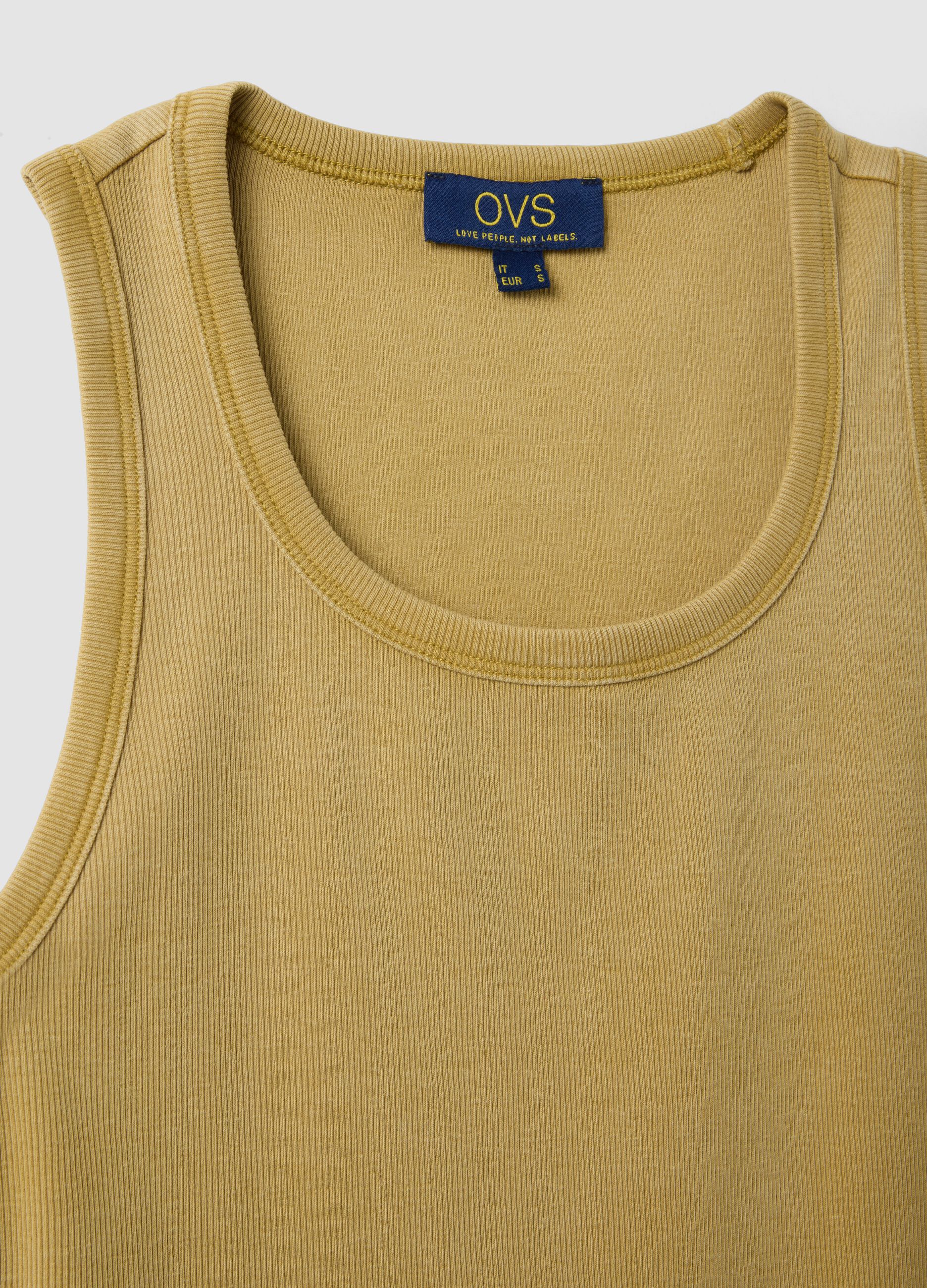 Yellow stretch cotton vest top, regular fit