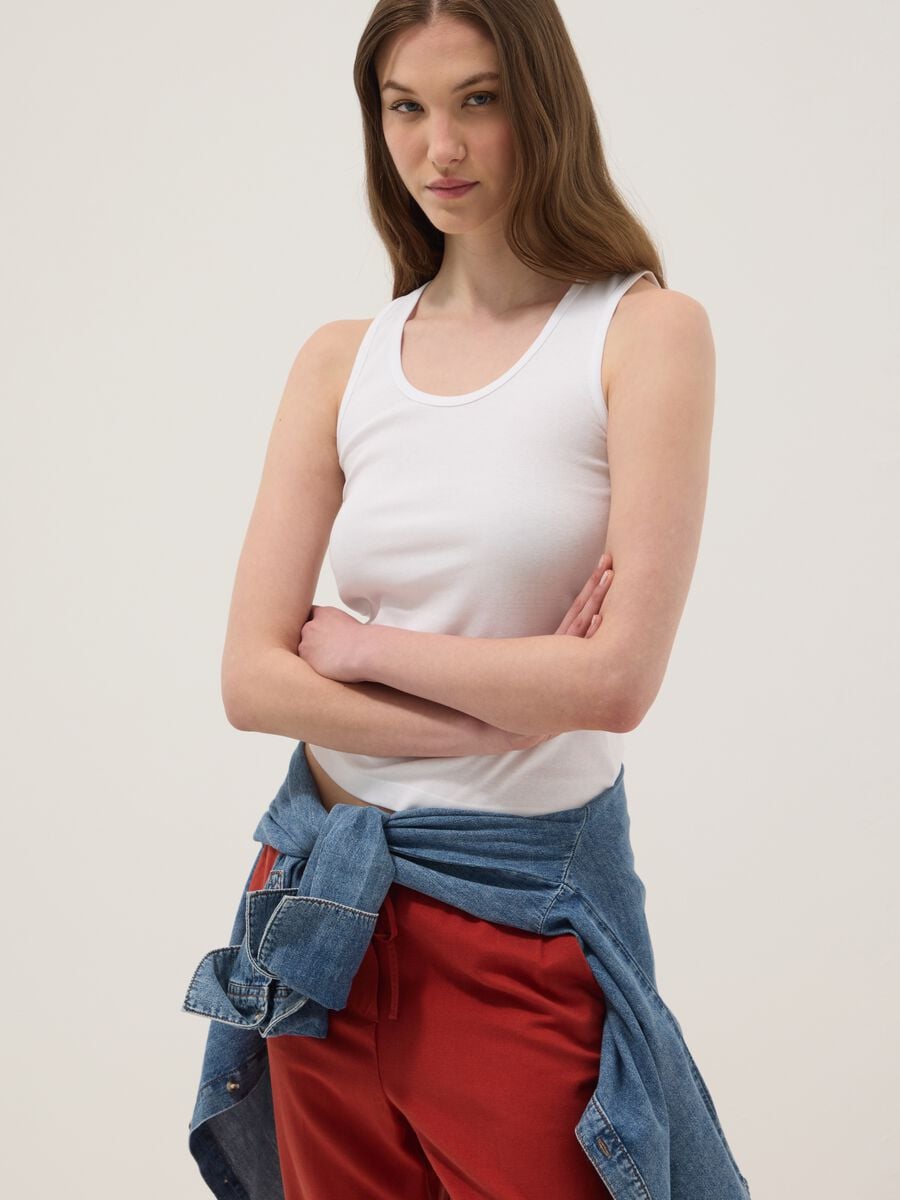 White pure cotton vest top, regular fit_0