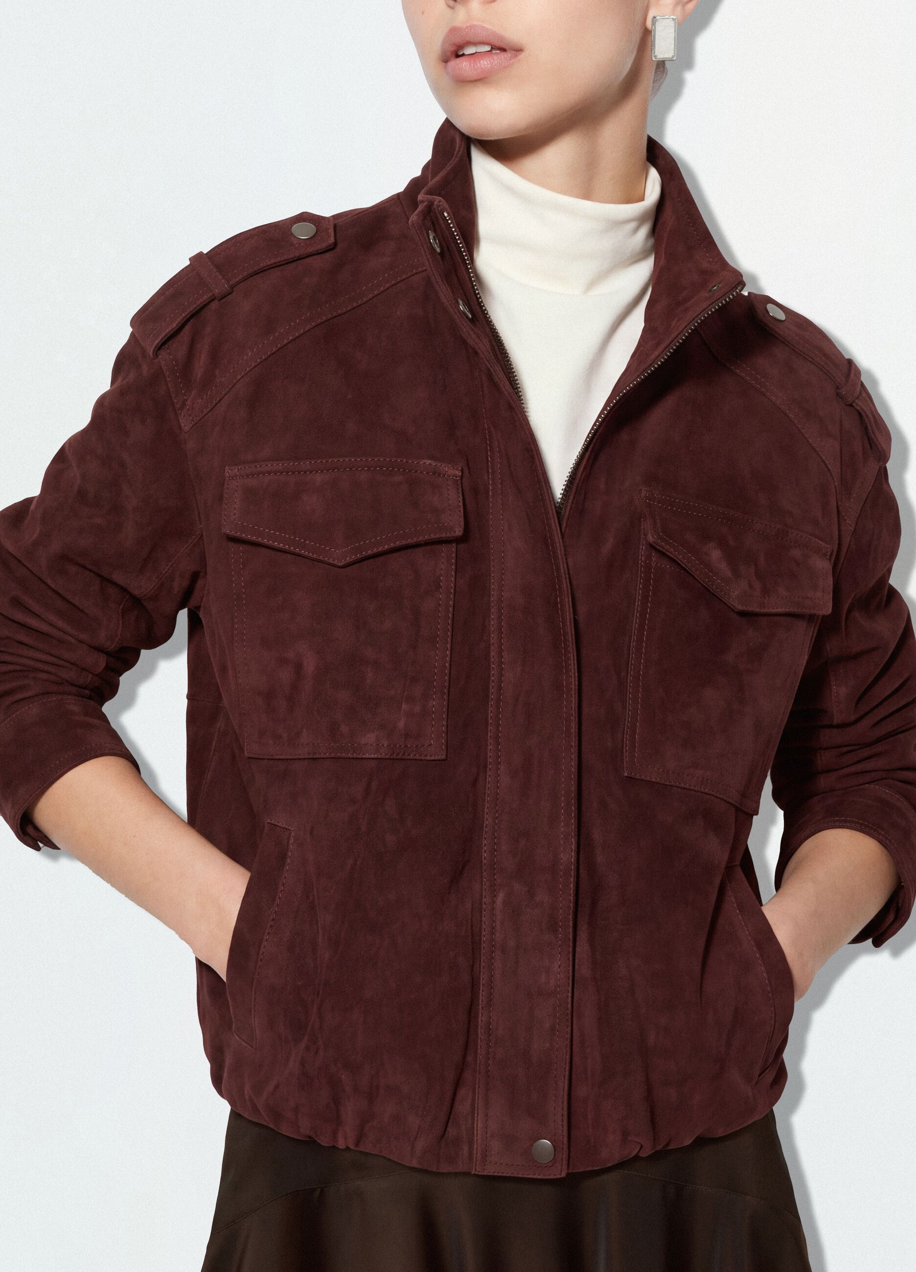 Red genuine leather jacket in regular fit