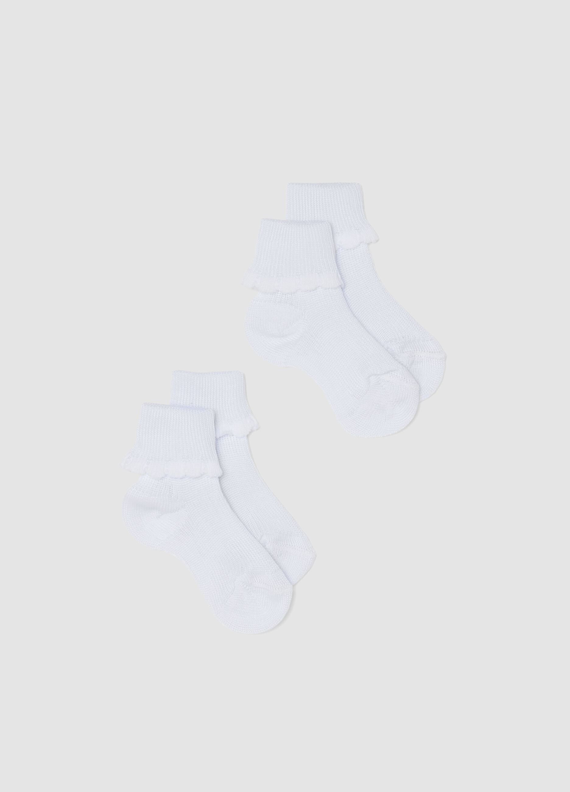 Bipack calzini in misto cotone bianchi da neonato con bordo ricamato
