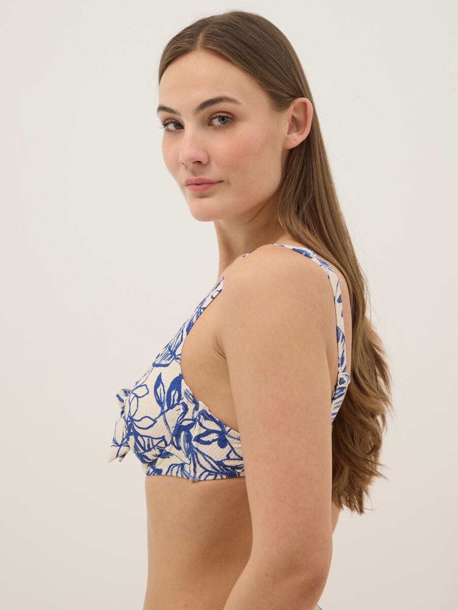 Blue floral stretch-fabric triangle bikini top_3