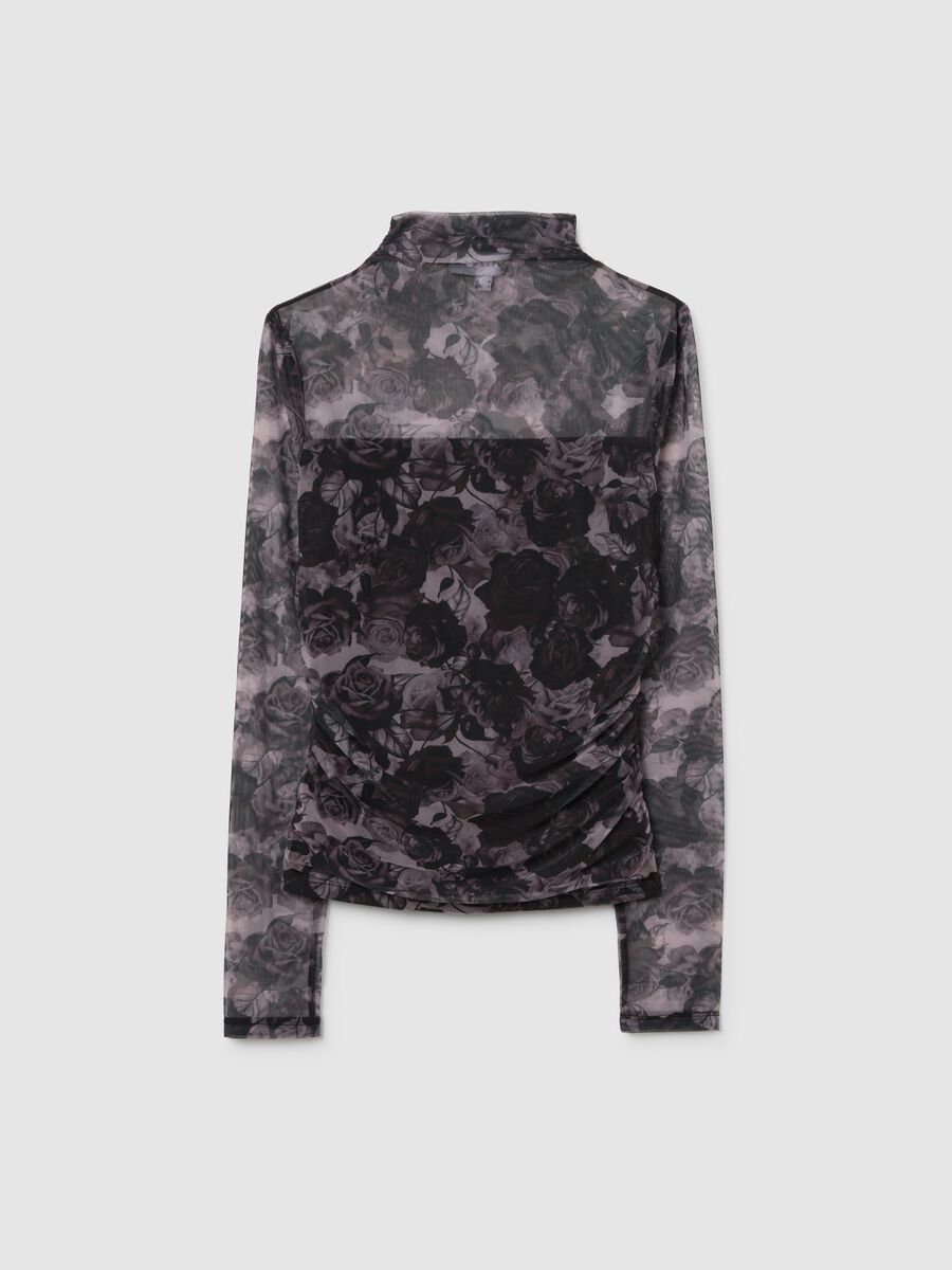 Grey Long Sleeve Top with Floral Print_4