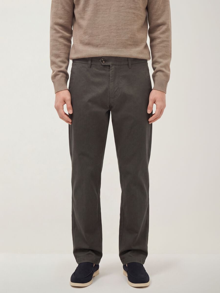 Green cotton chino trousers, regular fit_1