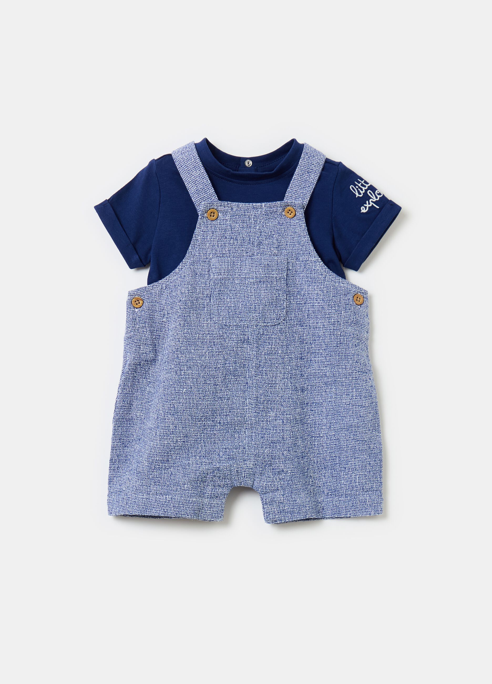 T-shirt with embroidery and dungarees set