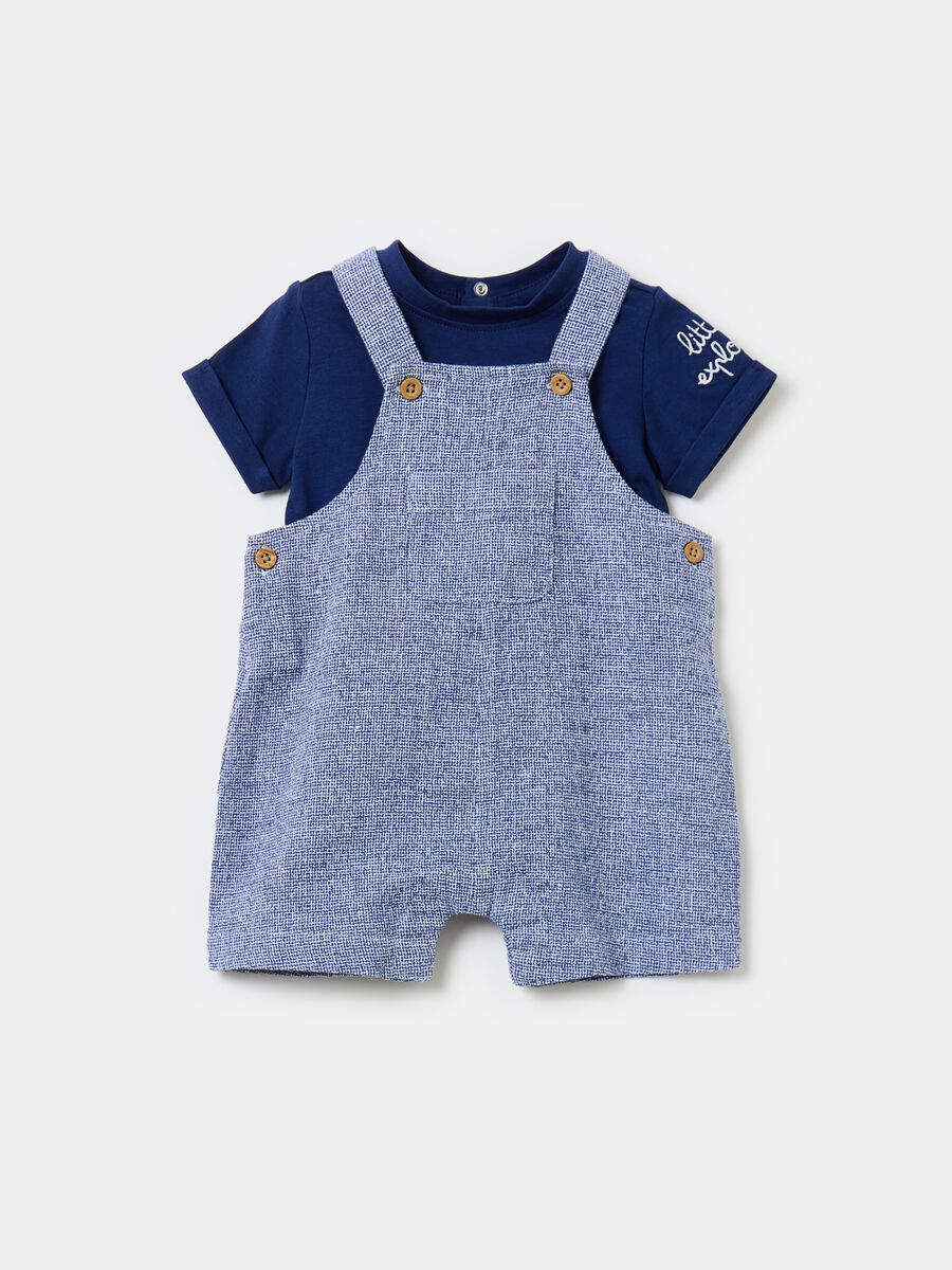 T-shirt with embroidery and dungarees set_0