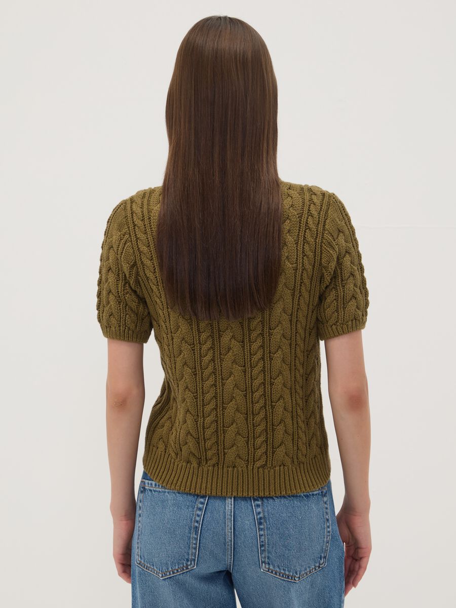 Cardigan verde in puro cotone a trecce regular fit_3
