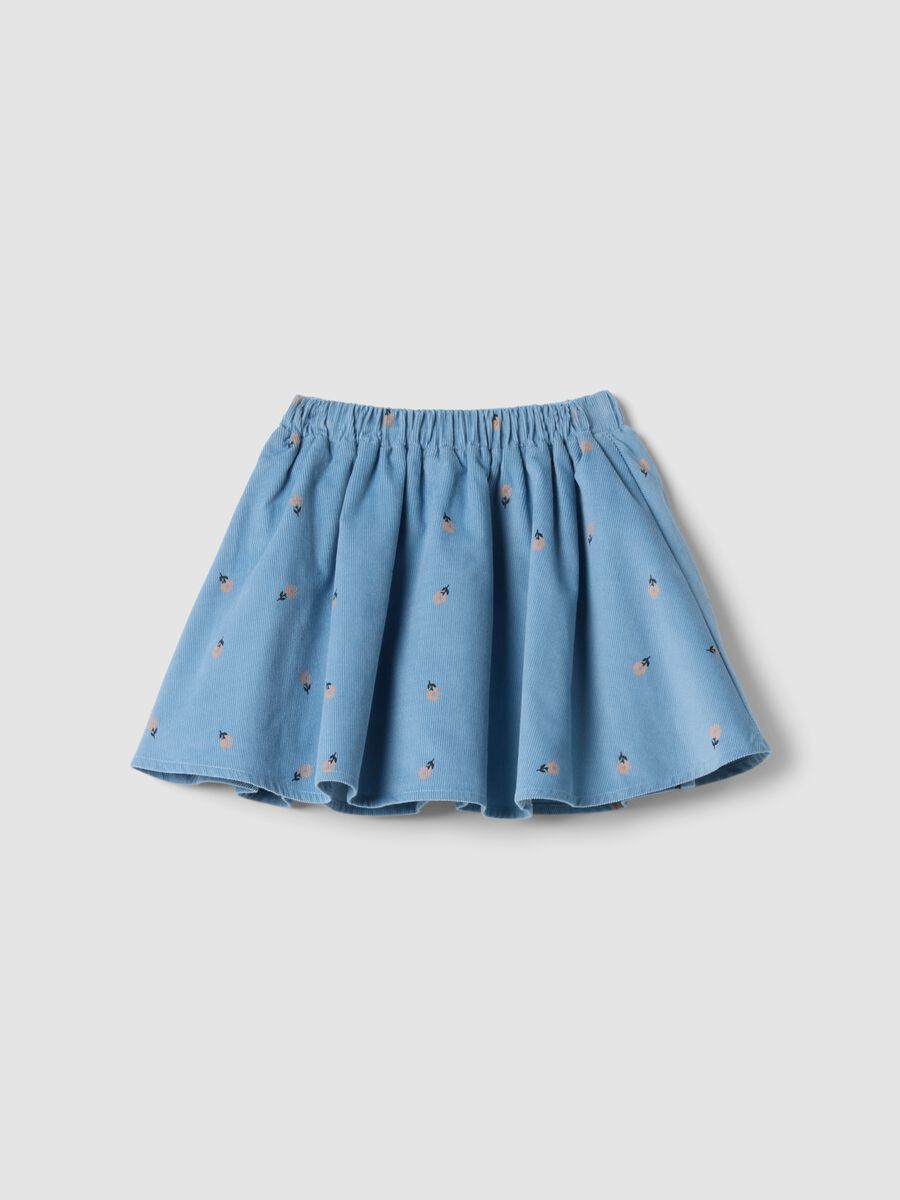 Blue ribbed pure cotton skort with floral print_1