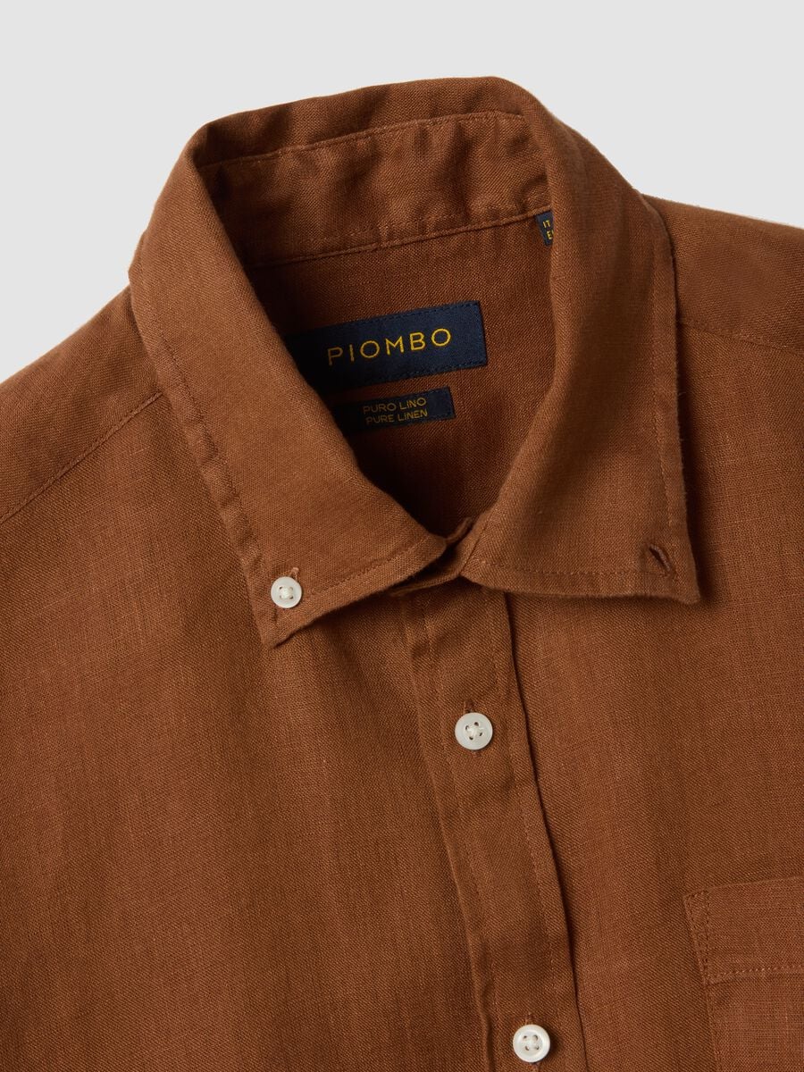 Braunes Hemd aus reinem Leinen mit Button-down-Kragen, Regular Fit_5