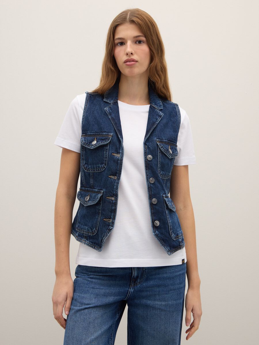 Slim fit pure cotton denim waistcoat_1