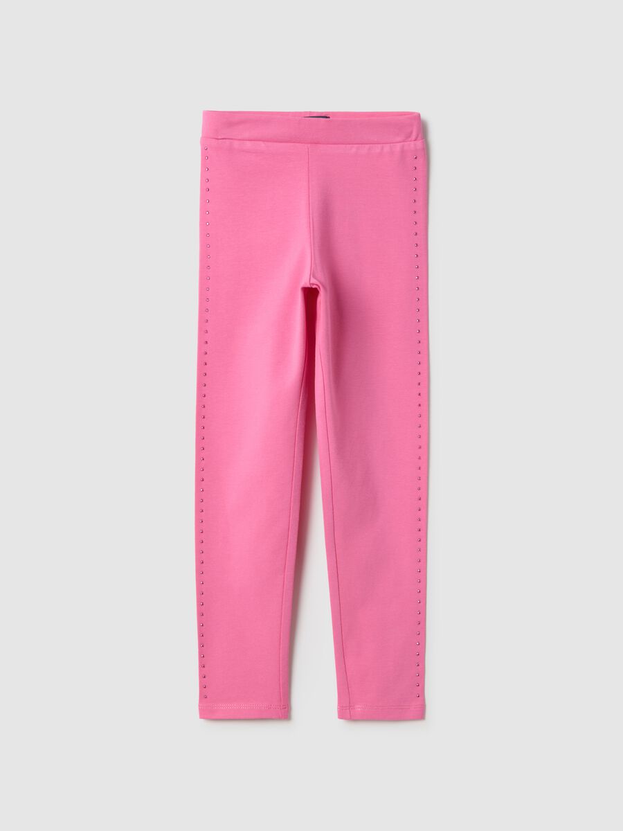 Girls' pink stretch cotton skinny leggings_0