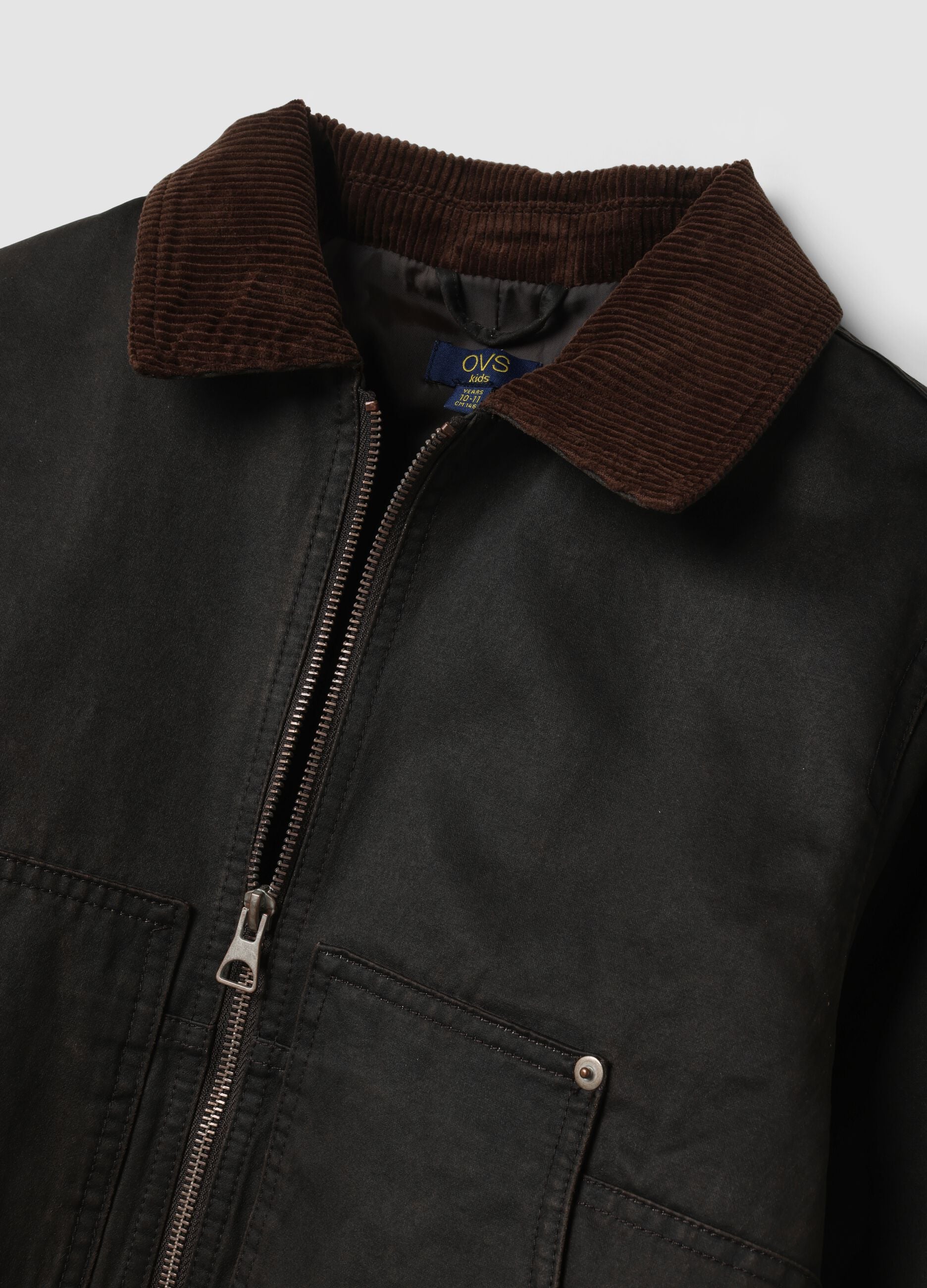Black cotton-blend jacket with velvet collar for boys
