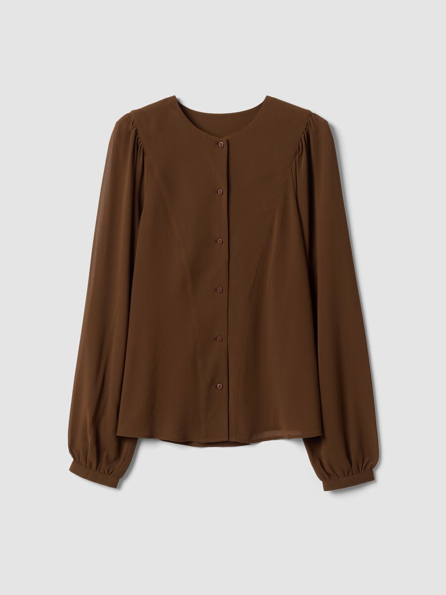 Braune Regular-Fit-Bluse mit Kn&ouml;pfen und langen &Auml;rmeln_0