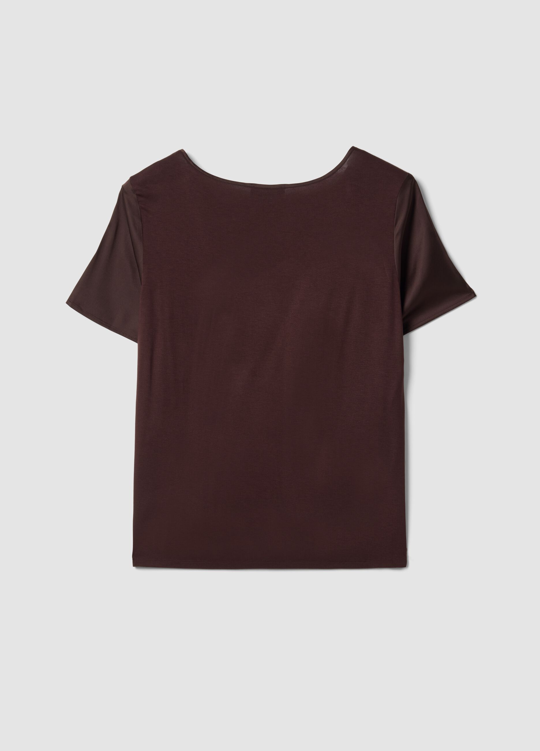 Brown satin V-neck stretch blouse, regular fit