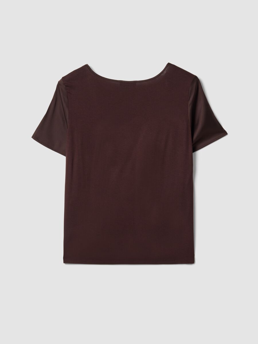 Brown satin stretch V-neck blouse, regular fit_6