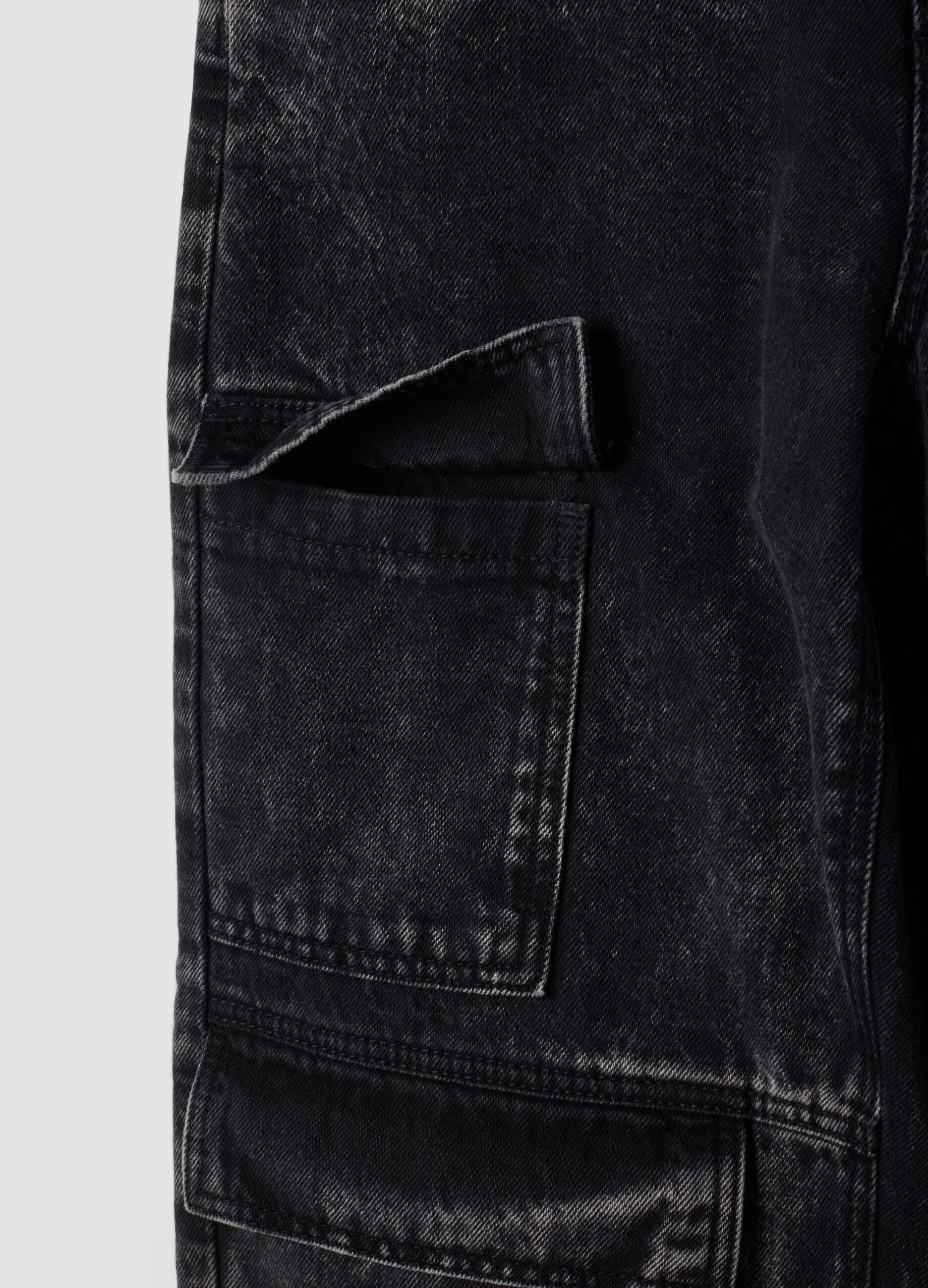 Schwarze Cargo-Jeans aus reiner Baumwolle, Skater Fit