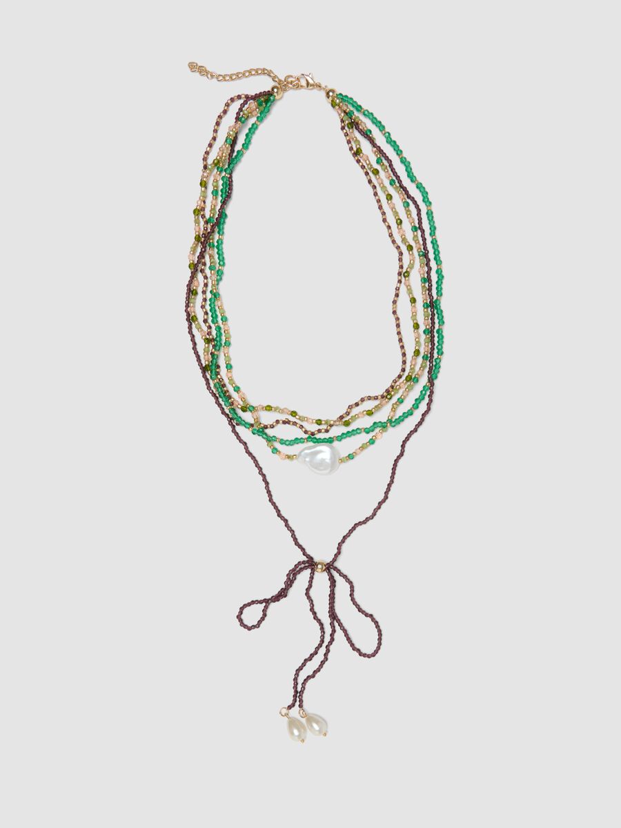 Mehrreihige Multicolor-Halskette mit h&auml;ngenden Perlen_0