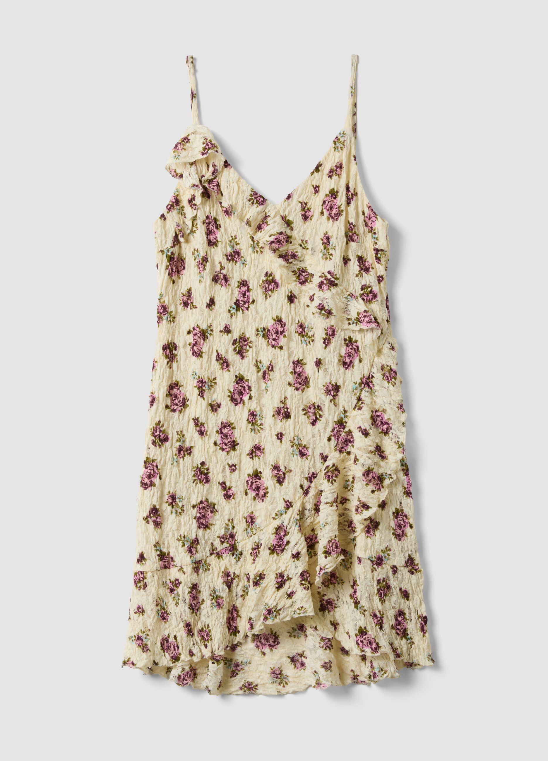 Beiges Stretchkleid mit floralem Print