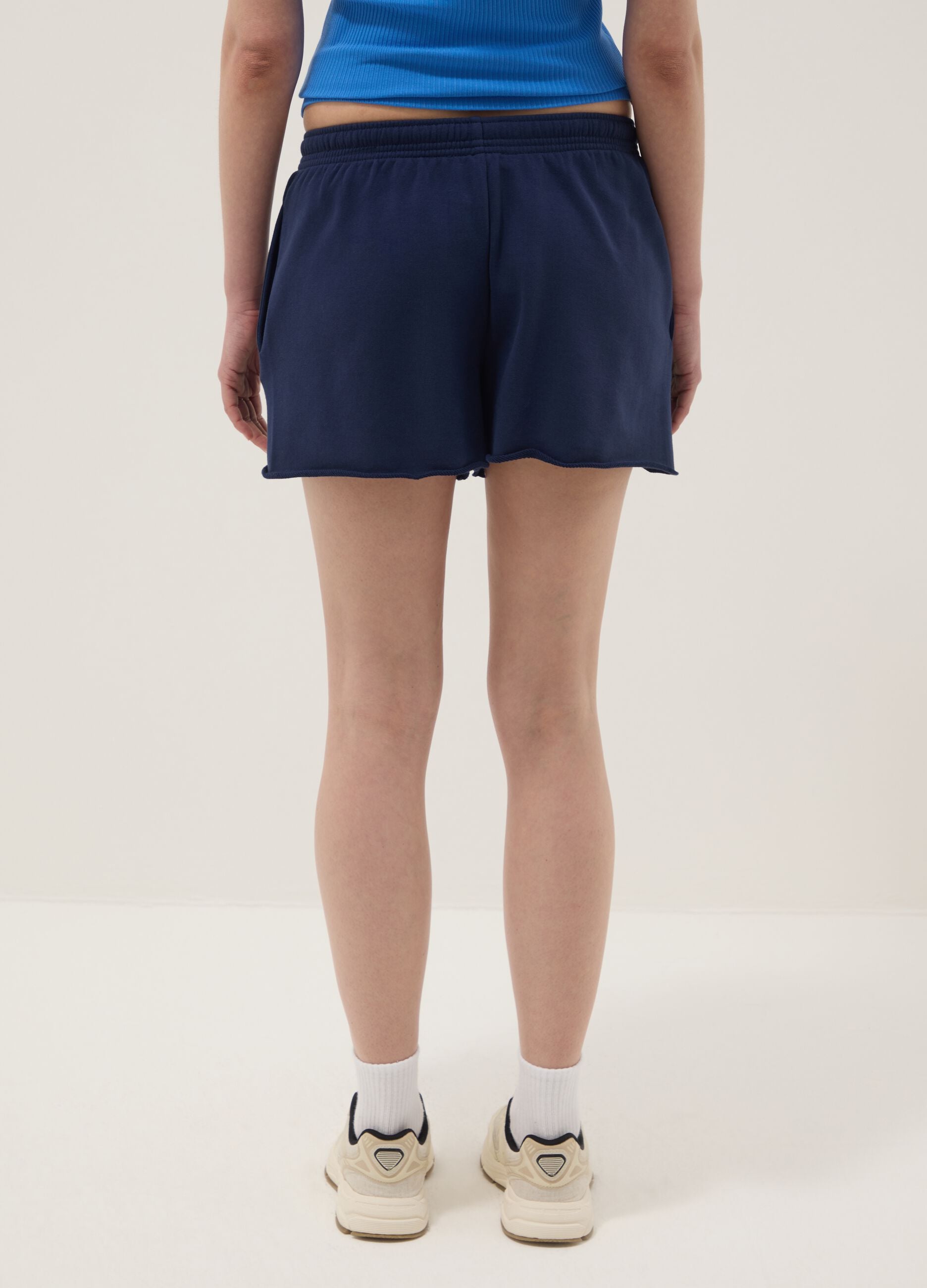 Blue cotton-blend shorts with elasticated waistband