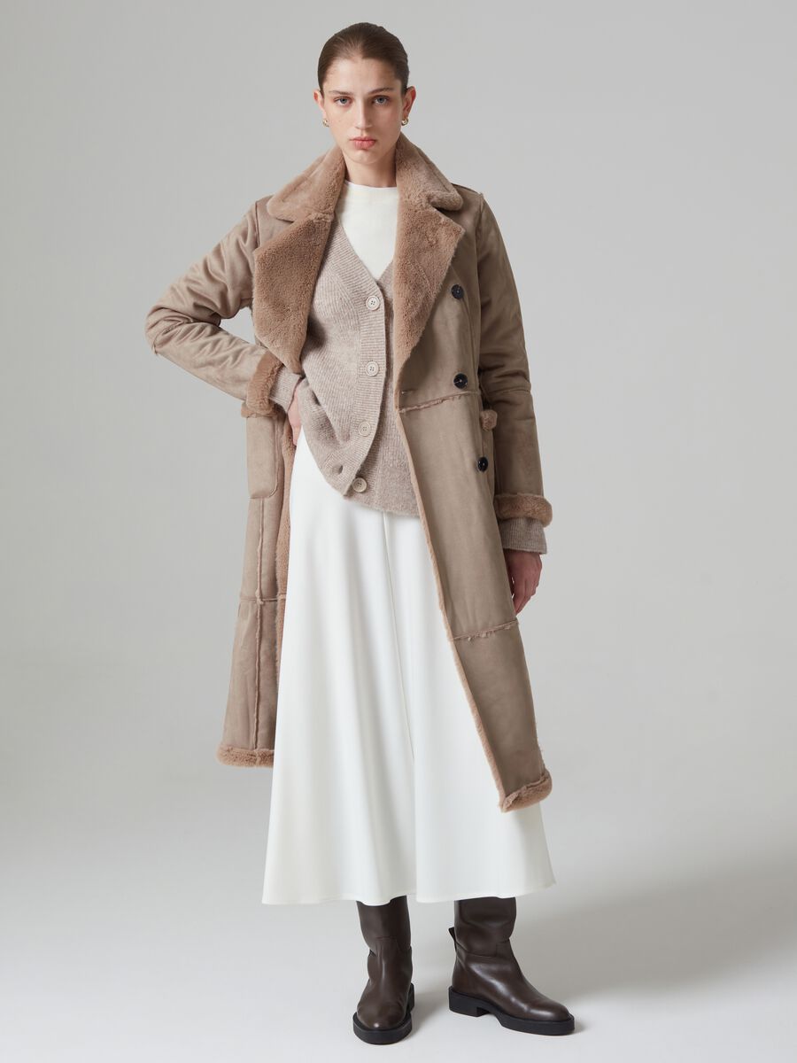 Long double-breasted suede coat_0