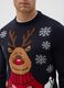 Blue regular fit Christmas jumper with reindeer embroidery_3