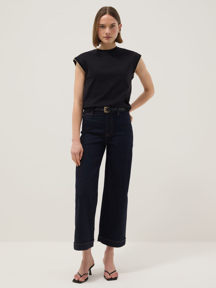 Black sleeveless pure cotton T-shirt, regular fit_1