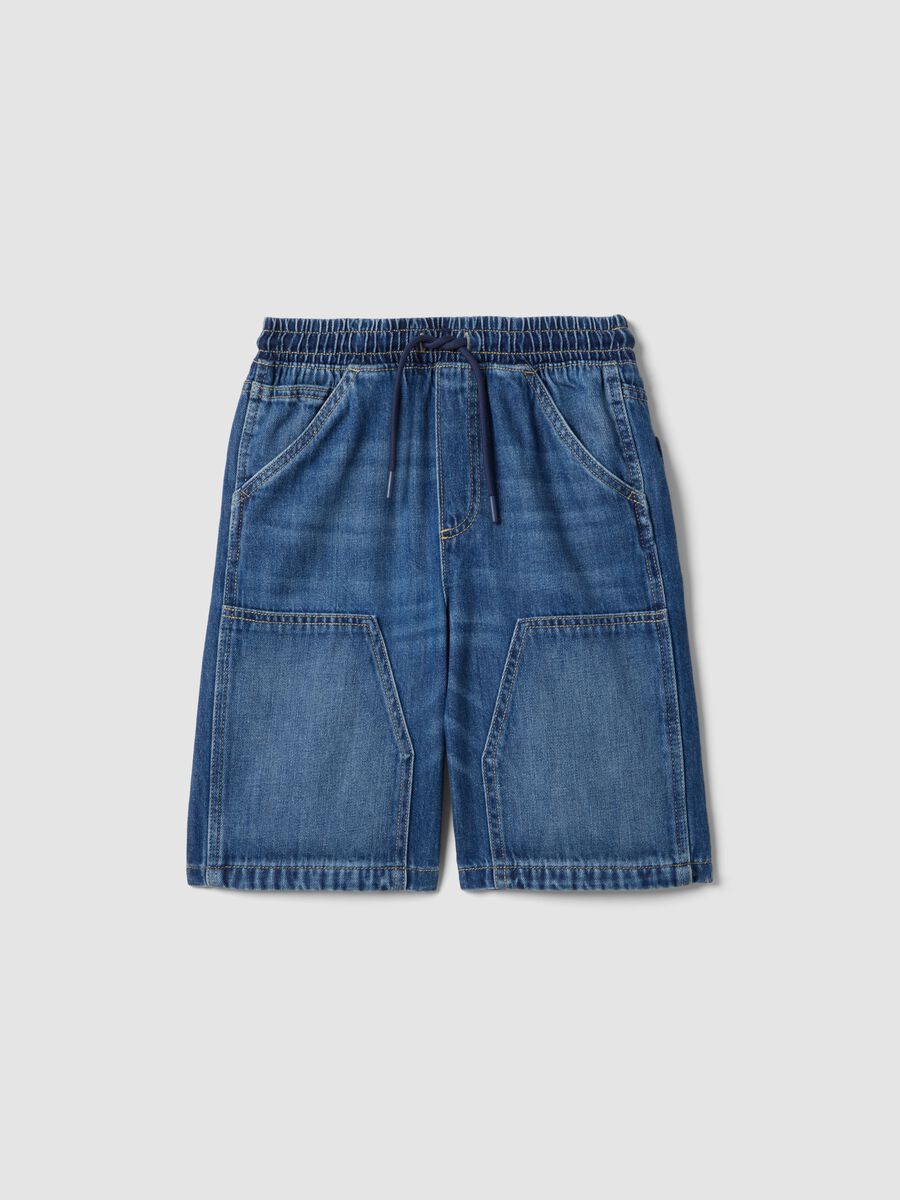 Blaue Denim-Shorts f&uuml;r Jungen aus Baumwollmix im Straight Fit mit Taschen_0