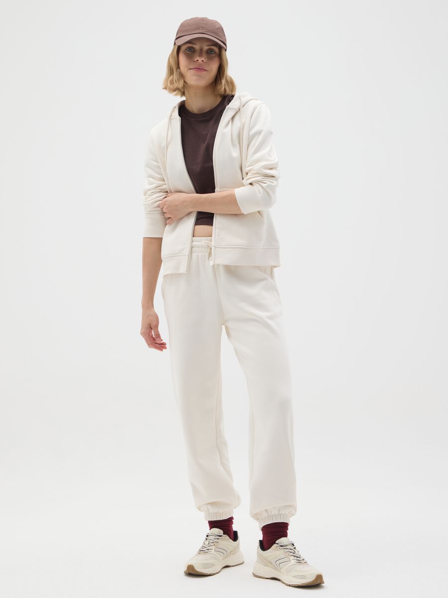 White cotton blend trousers with regular fit_0