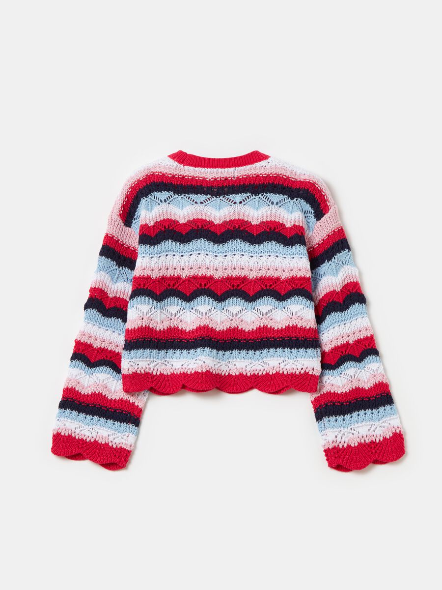 Striped pullover with crochet design_1