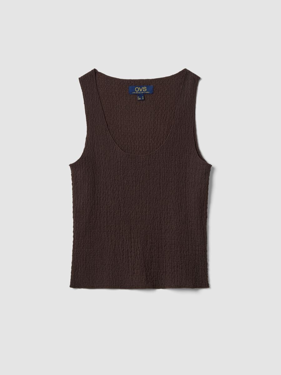 Brown textured stretch vest top_4