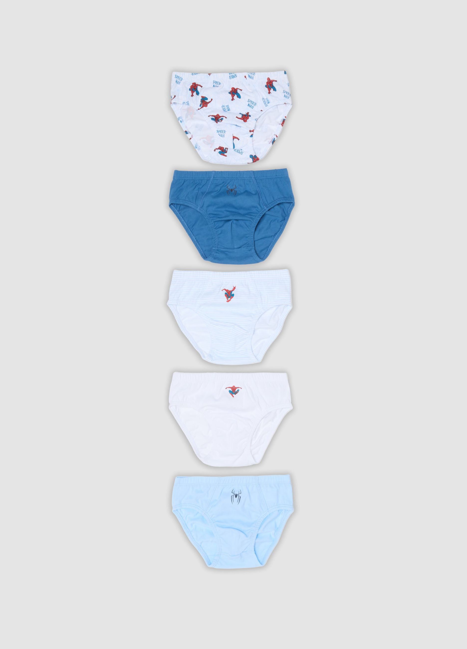 Five-pack of multicolour Spider-Man print briefs in pure organic cotton