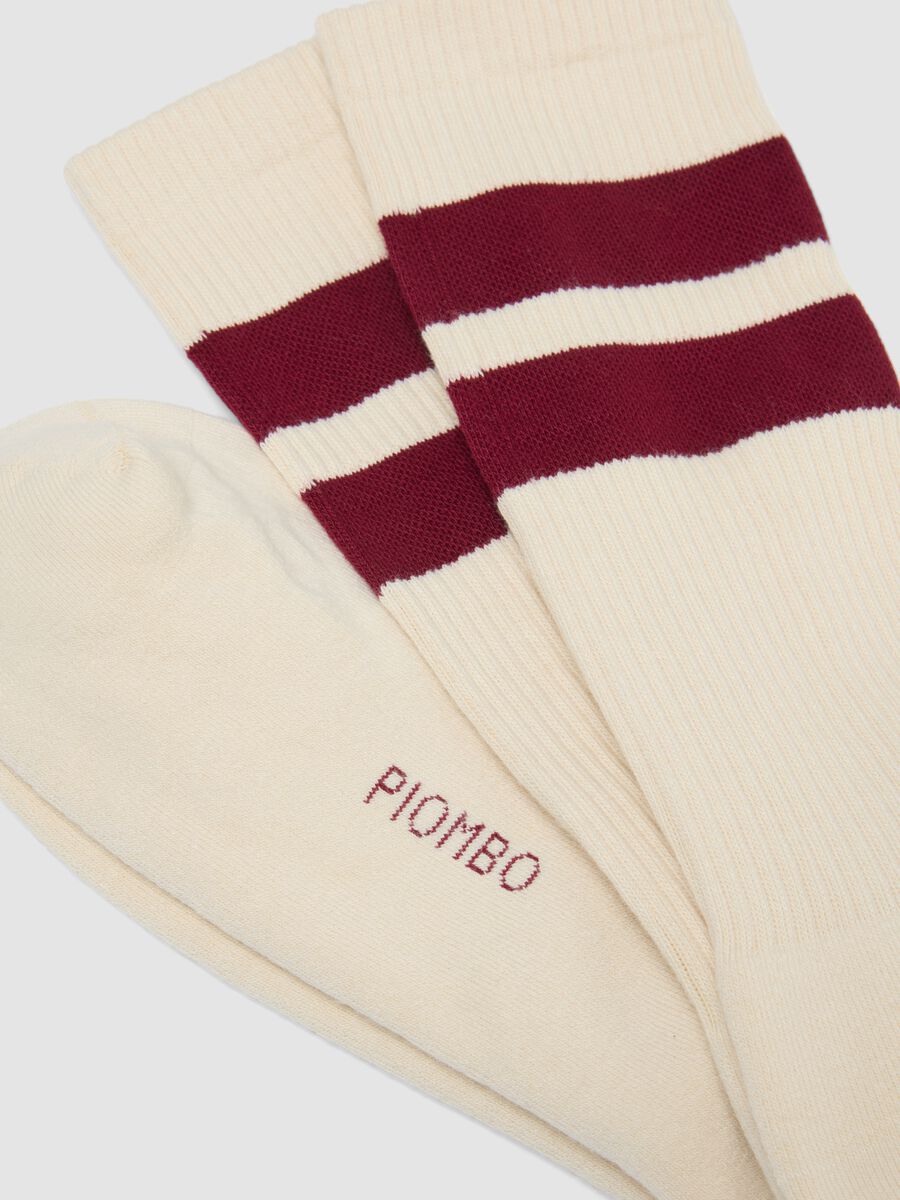 White Stretch Cotton Blend Tennis Socks with Stripes_1