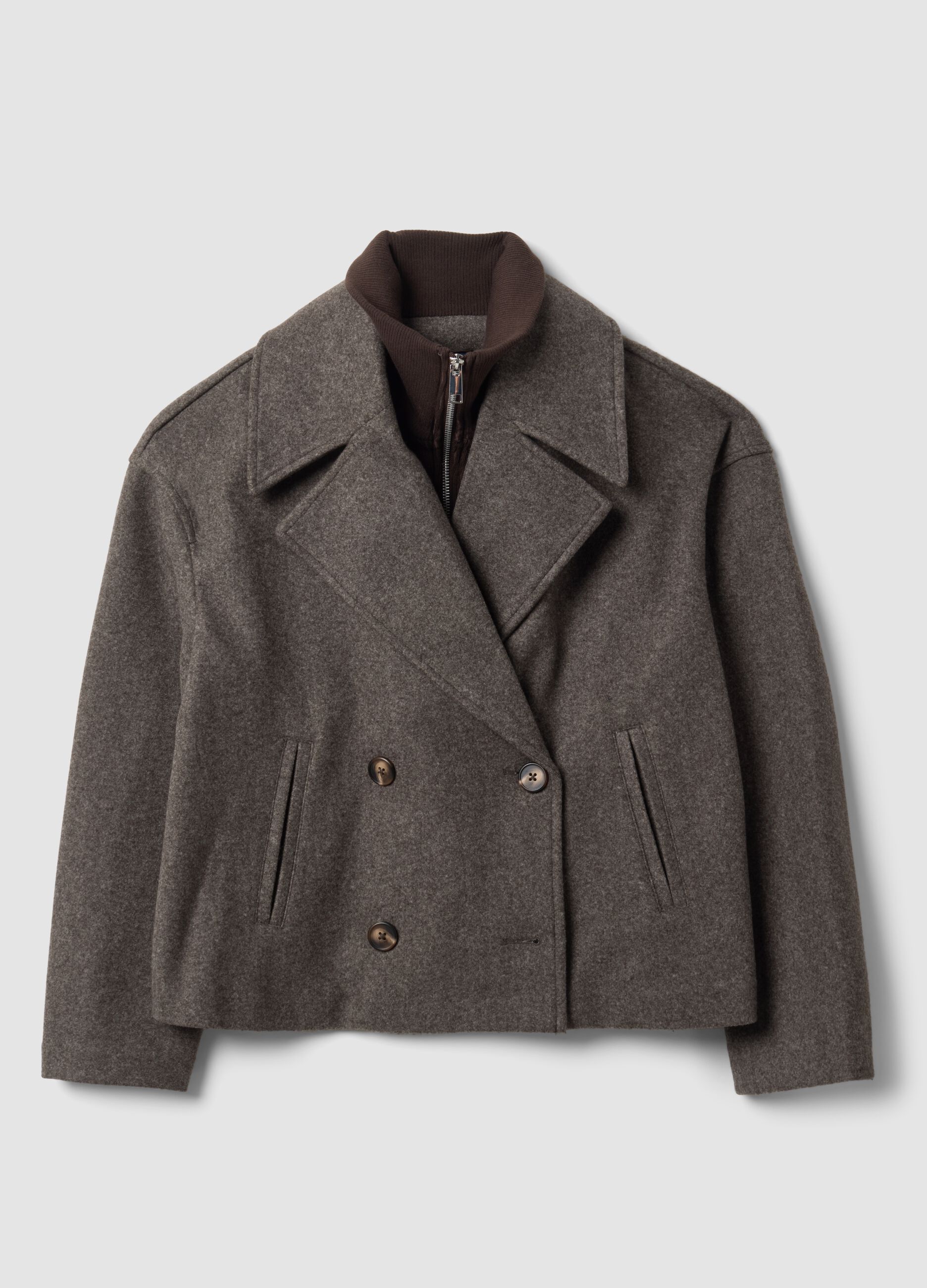 Giacca grigia doppiopetto regular fit con zip e bottoni