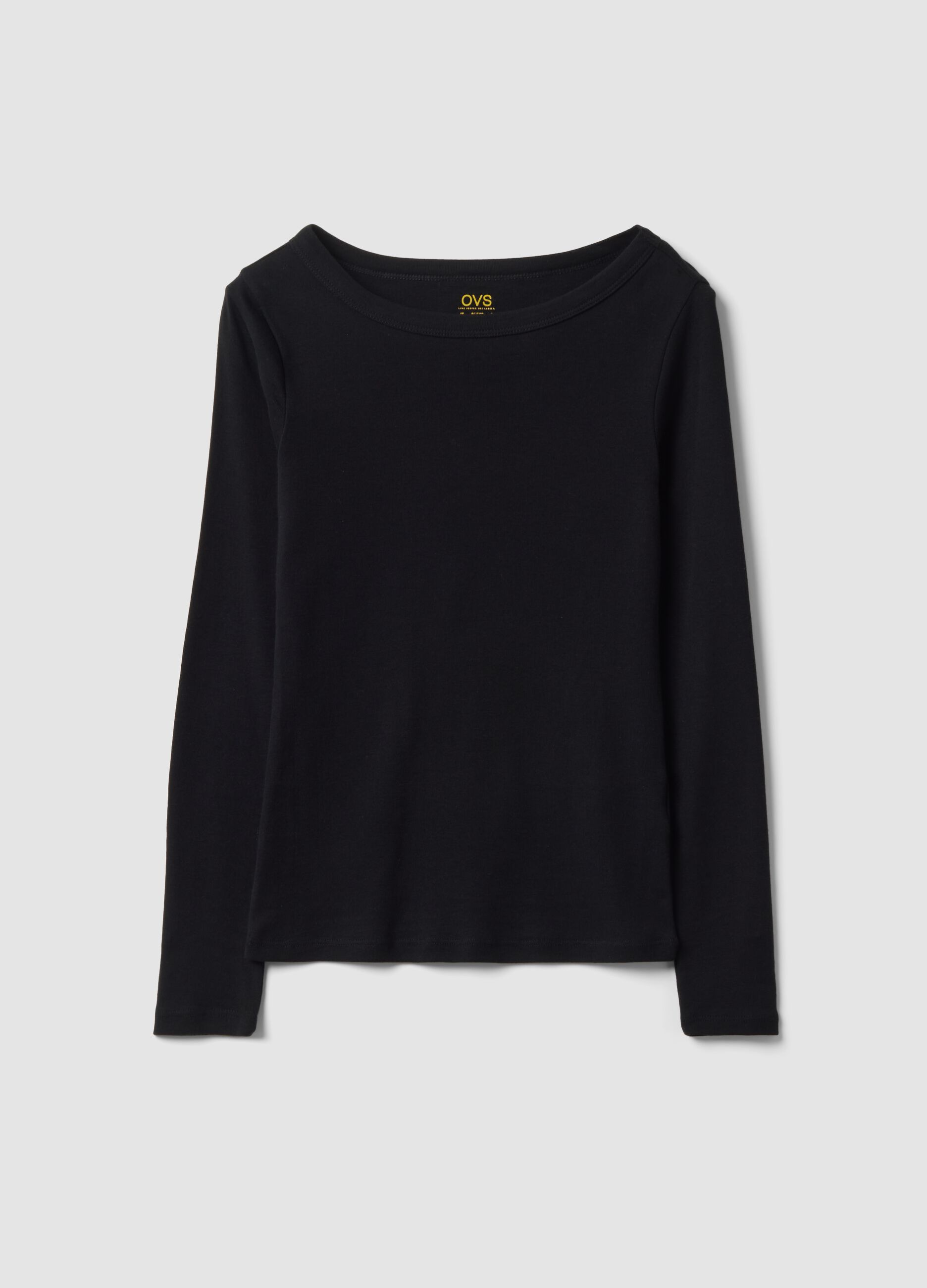T-shirt nera in puro cotone con girocollo regular fit