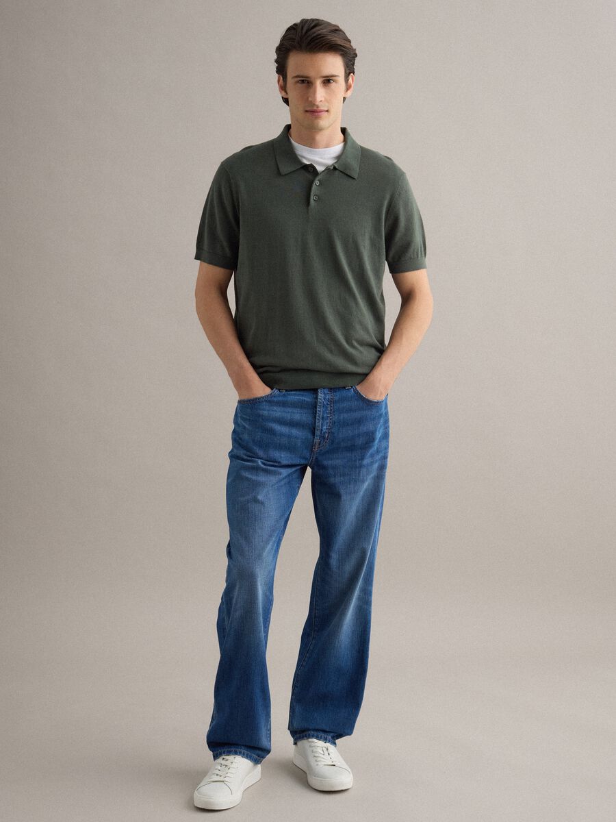 Blue cotton and linen blend denim jeans regular fit_0