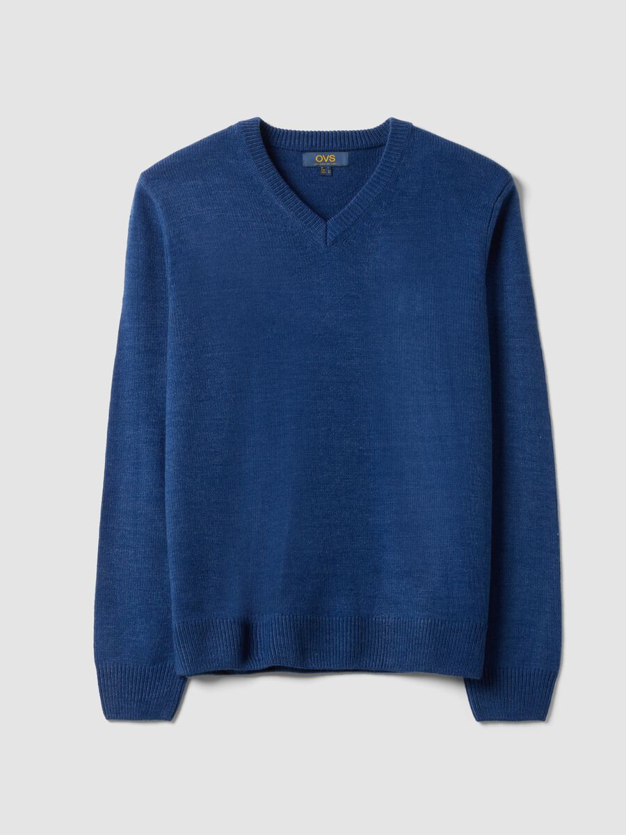 Blue V-neck jumper in regular fit_0