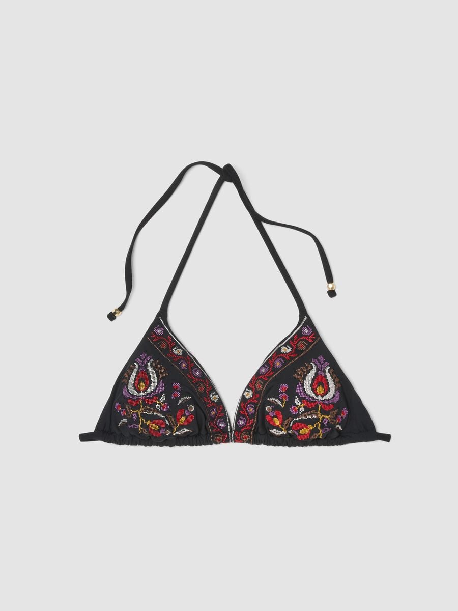 Haut de bikini triangle noir en tissu stretch_4