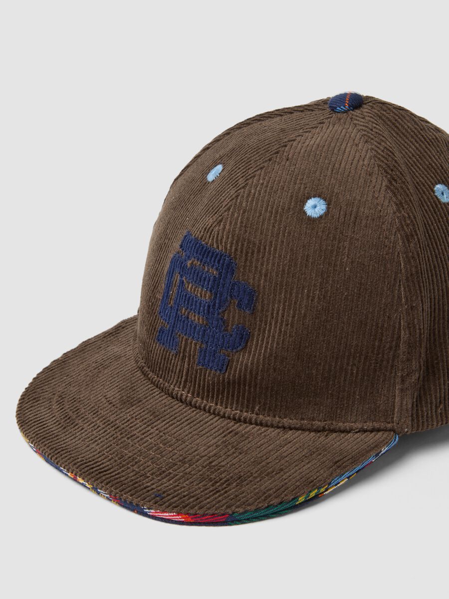Brown pure cotton ribbed cap with peak_2