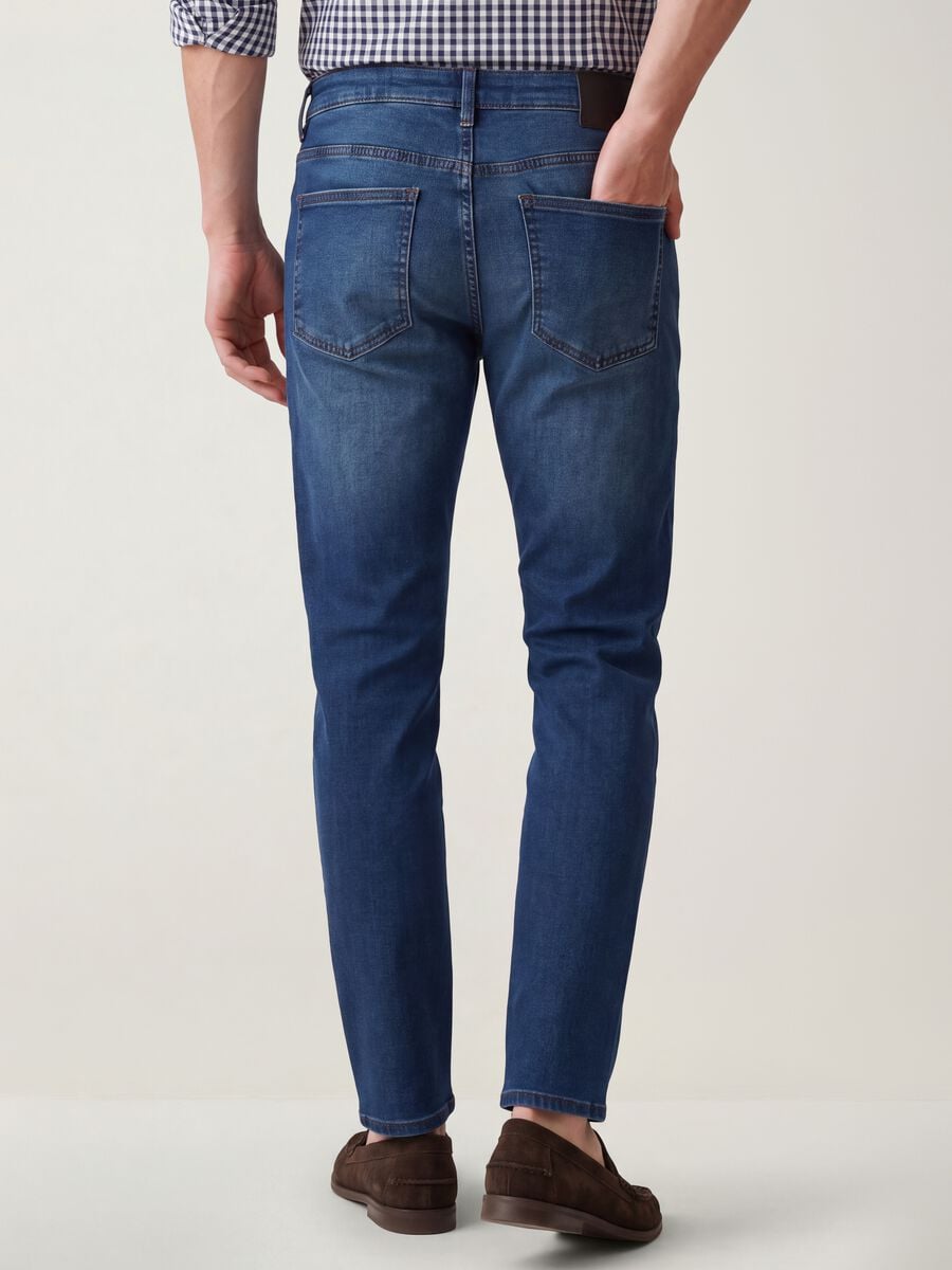Blue stretch cotton slim tapered jeans_3