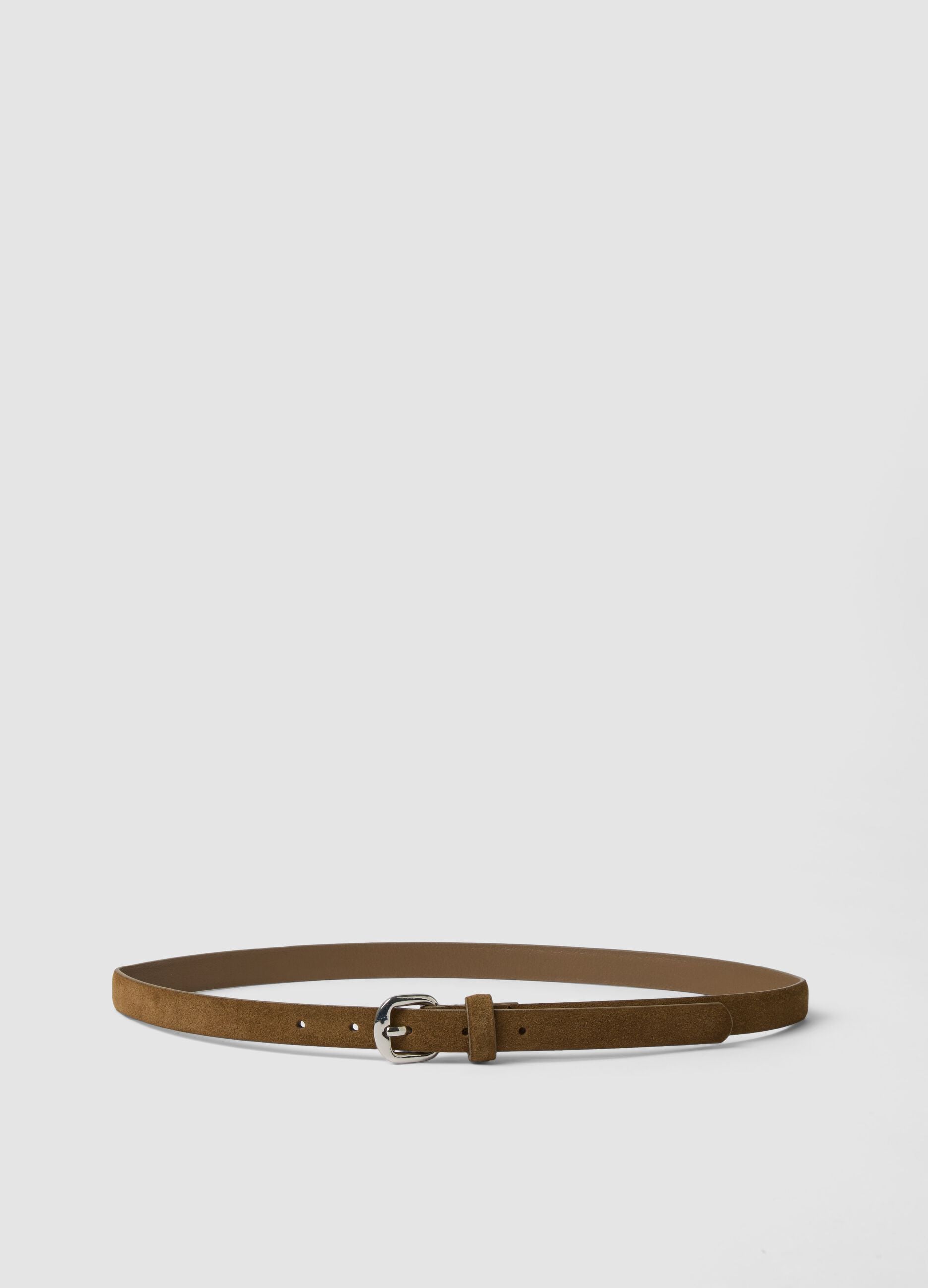Slim brown genuine leather belt