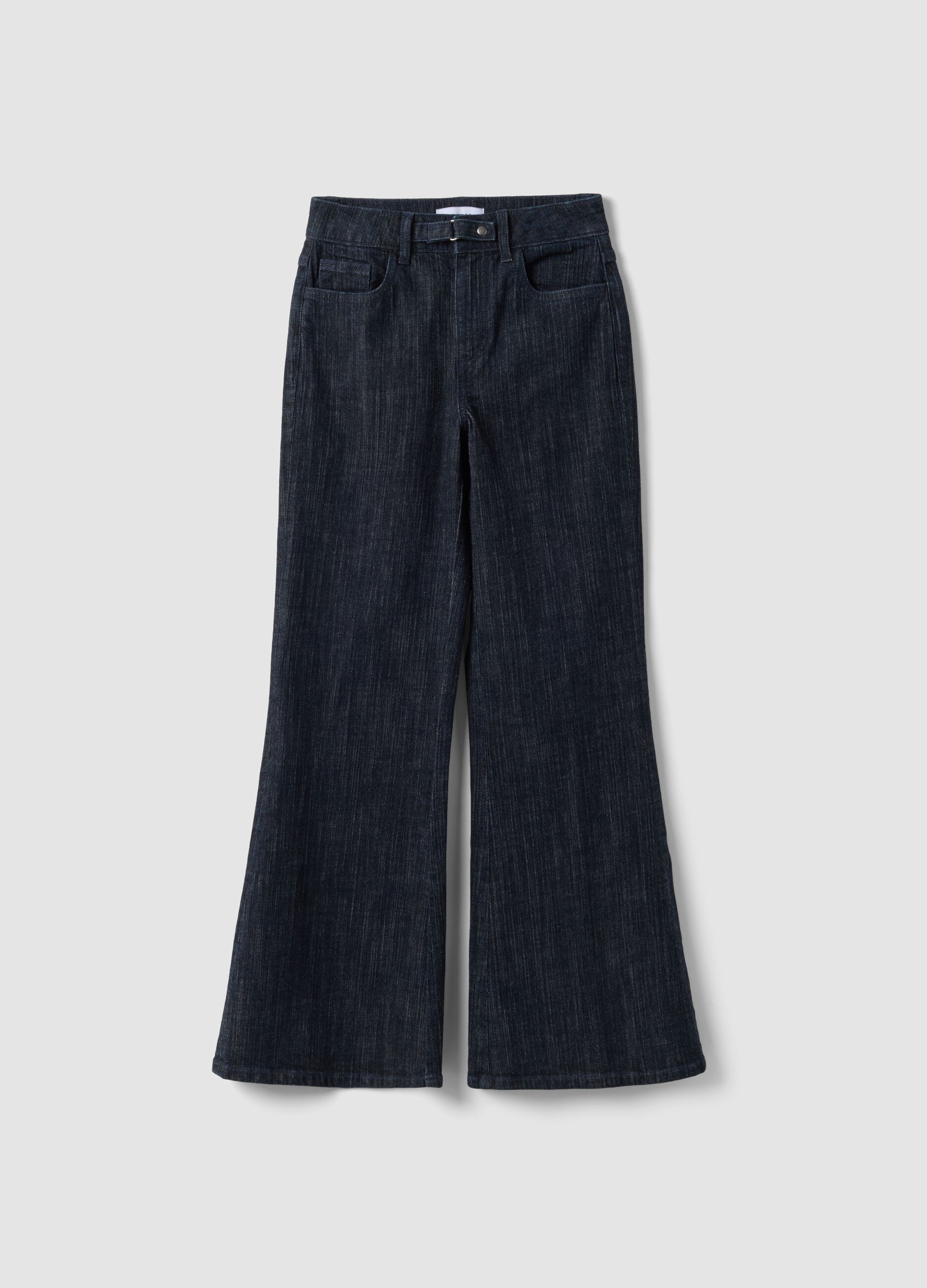 Jeans denim blu bootcut in cotone elasticizzato