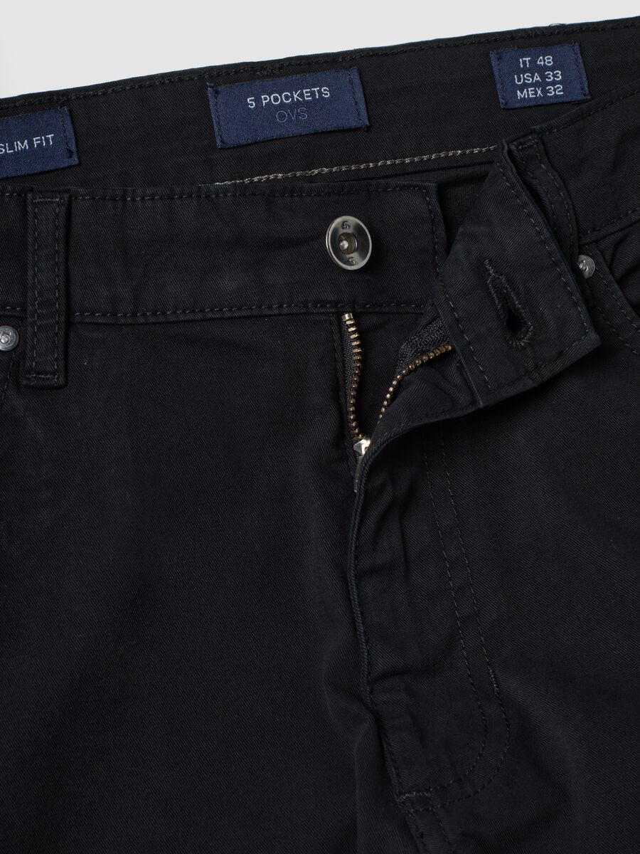 Black slim-fit stretch cotton twill trousers_5