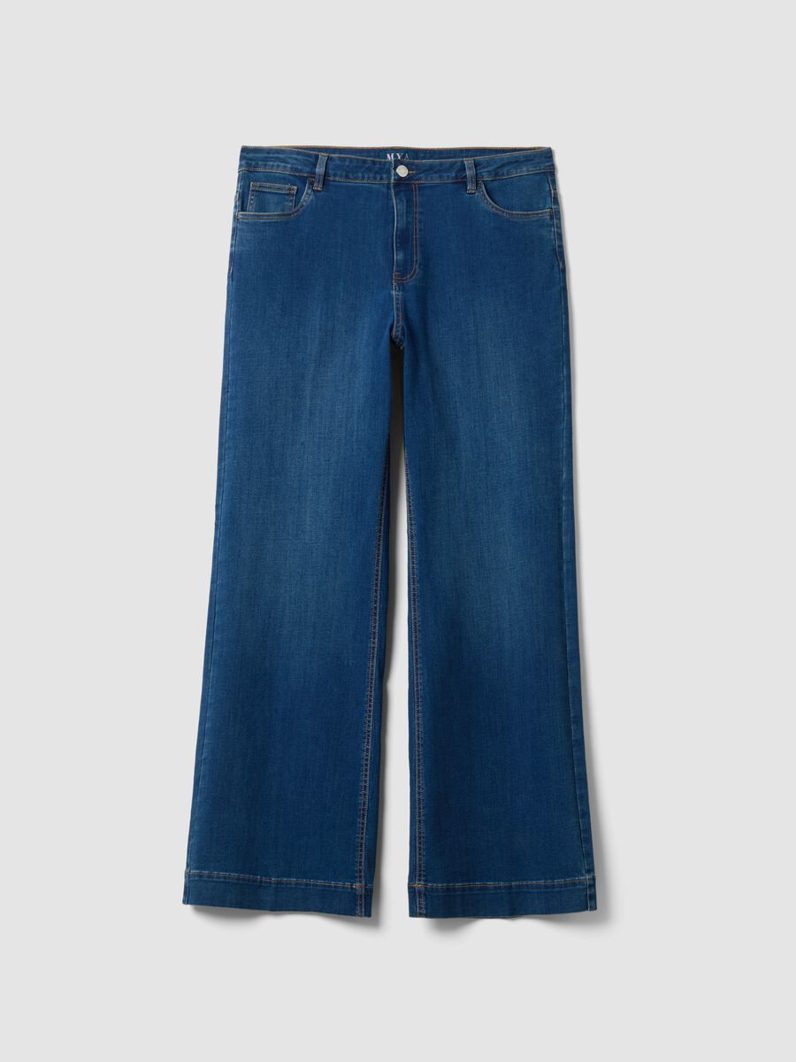 Blaue Denim-Bootcut-Jeans aus elastischem Baumwoll- und Viskosemix_0