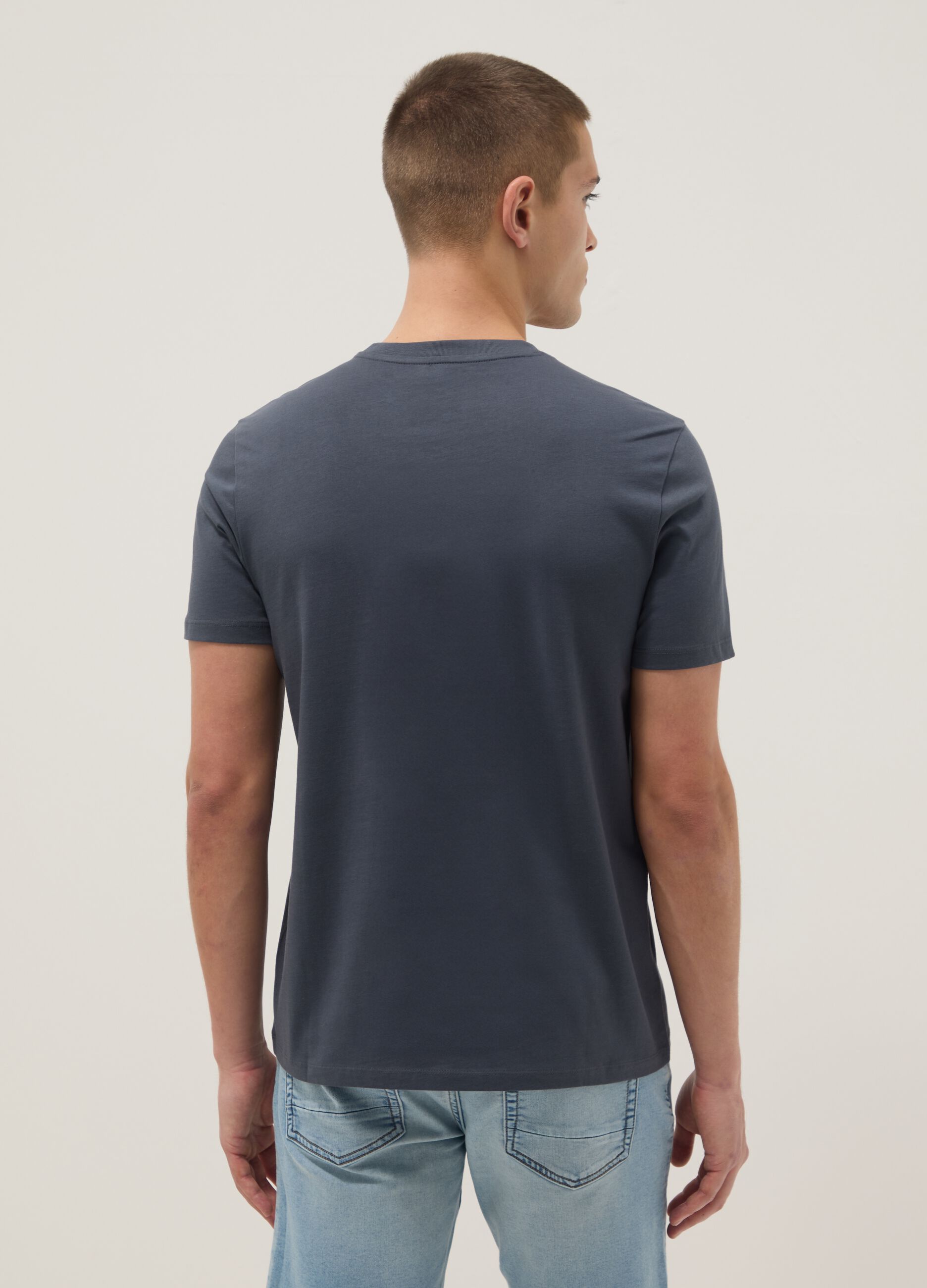 Blue pure cotton short sleeve T-shirt regular fit