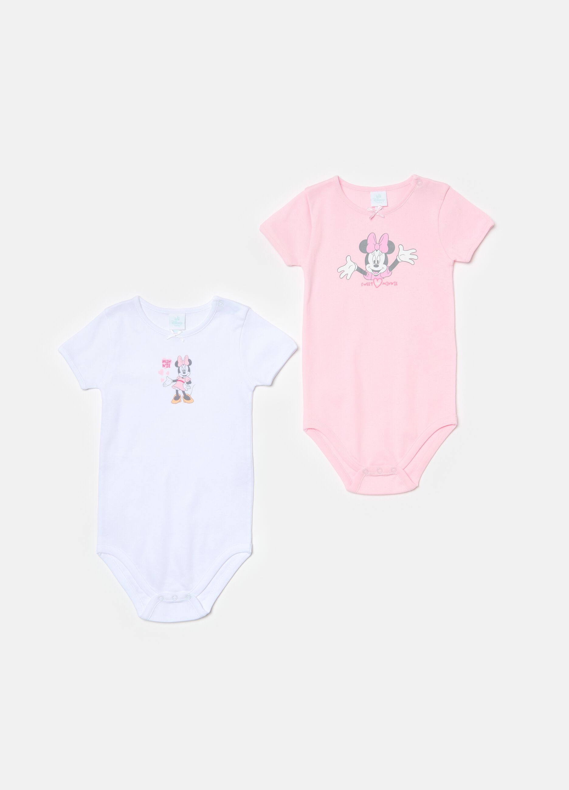 Two-pack bodysuits with short sleeves and Minnie Mouse print