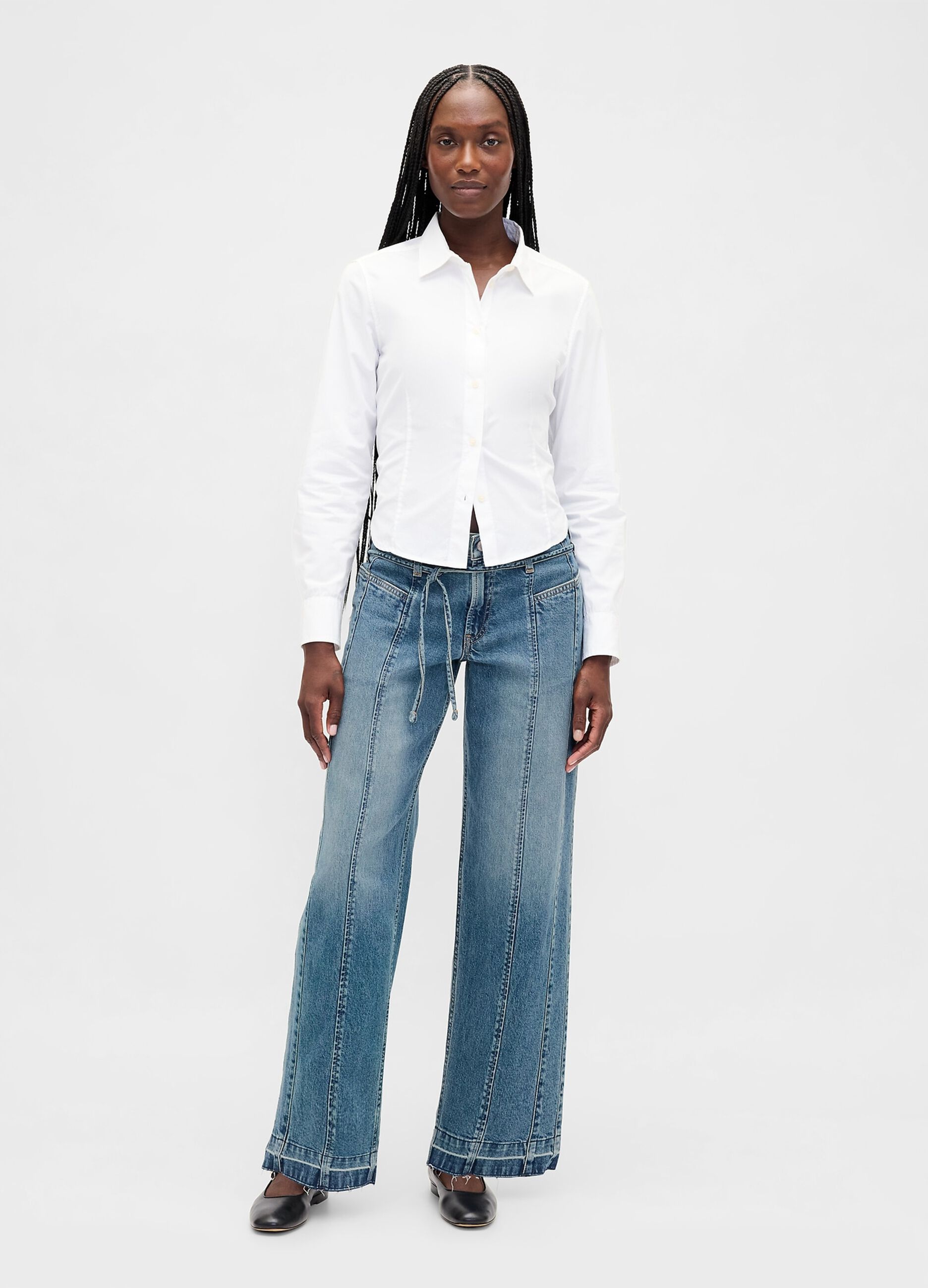 Blue Wide-Leg Denim Trousers