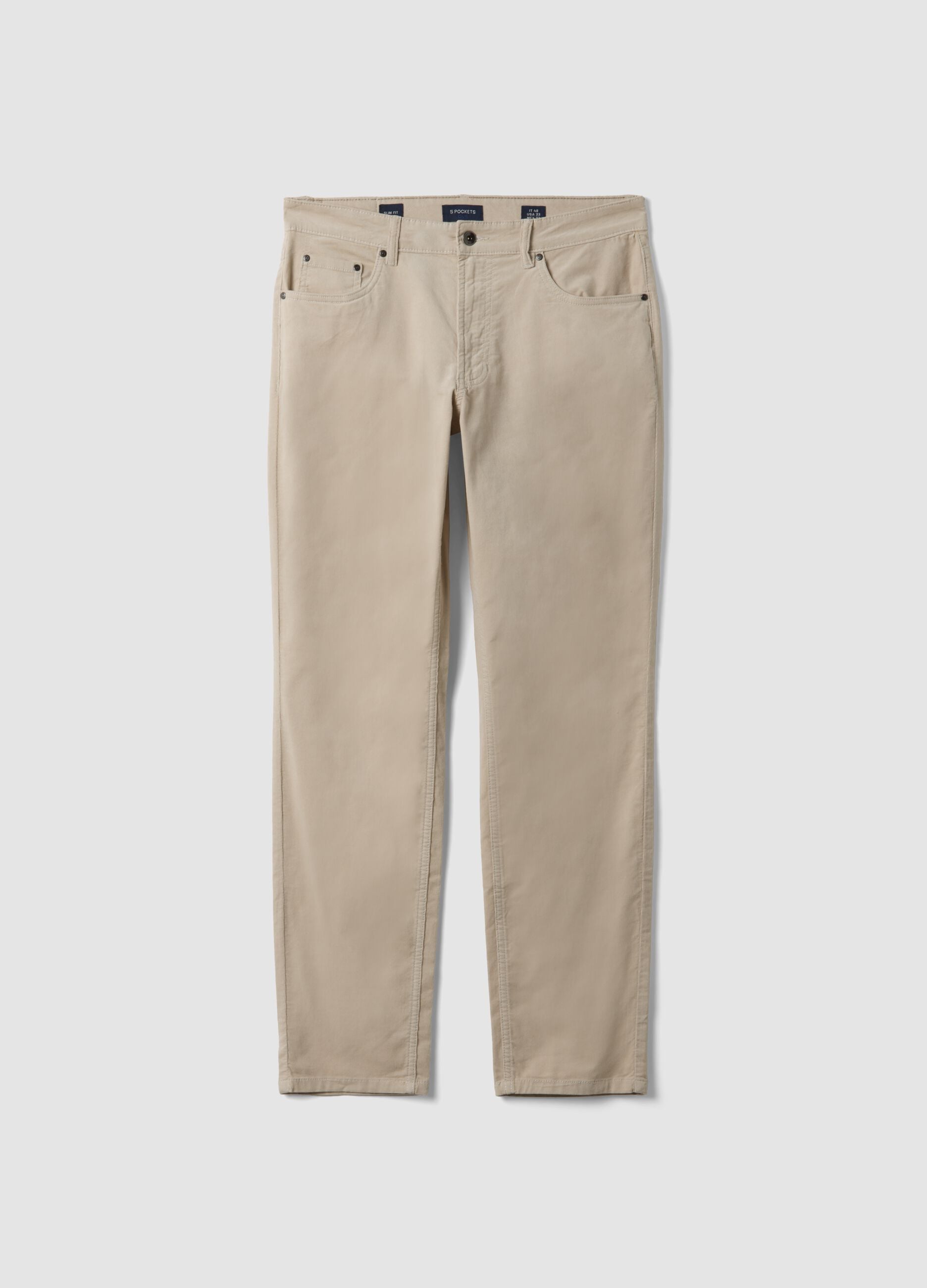 Pantaloni grigi a costine in cotone elasticizzato slim fit