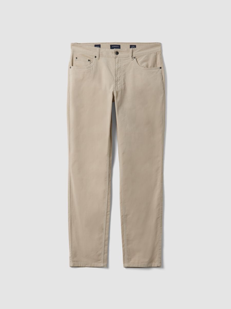 Pantaloni grigi a costine in cotone elasticizzato slim fit_0